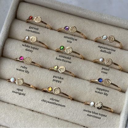 Birth Flower + Birthstone Ring