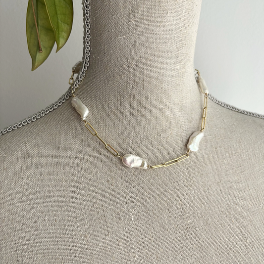 OOAK Statement Biwa Pearl + Chain Necklace