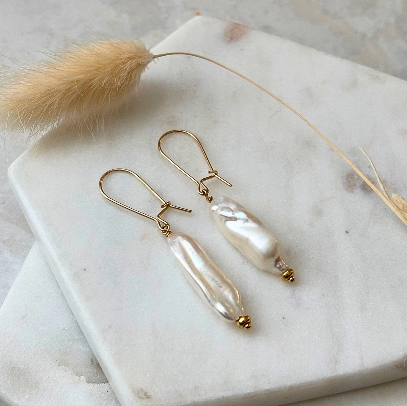 OOAK Biwa Pearl Dangle Earrings