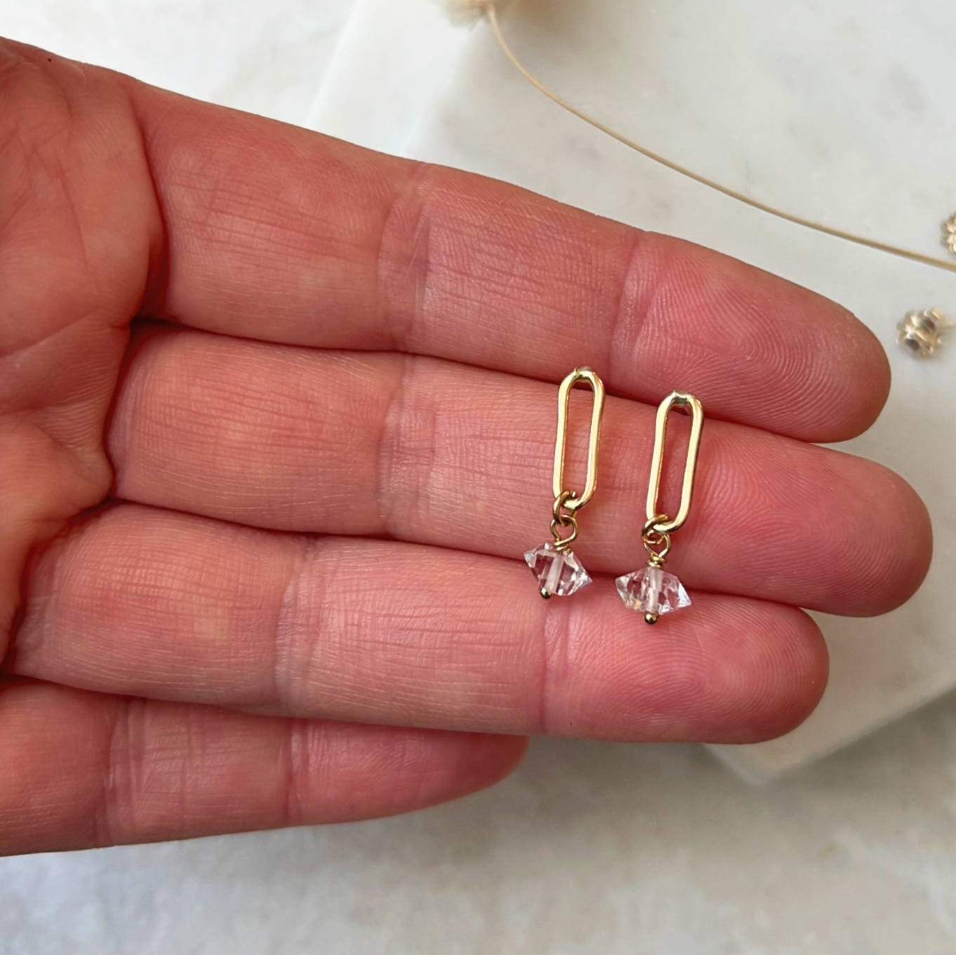 OOAK Elongated Oval Drop Earrings - Herkimer Diamond