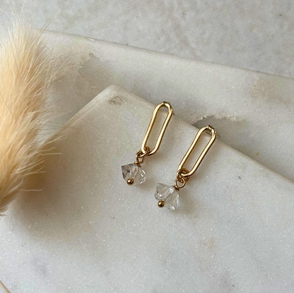 OOAK Elongated Oval Drop Earrings - Herkimer Diamond