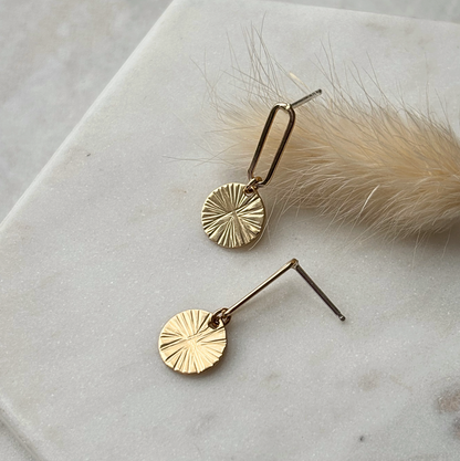 Elongated Oval Drop Earrings - Faceted Disc