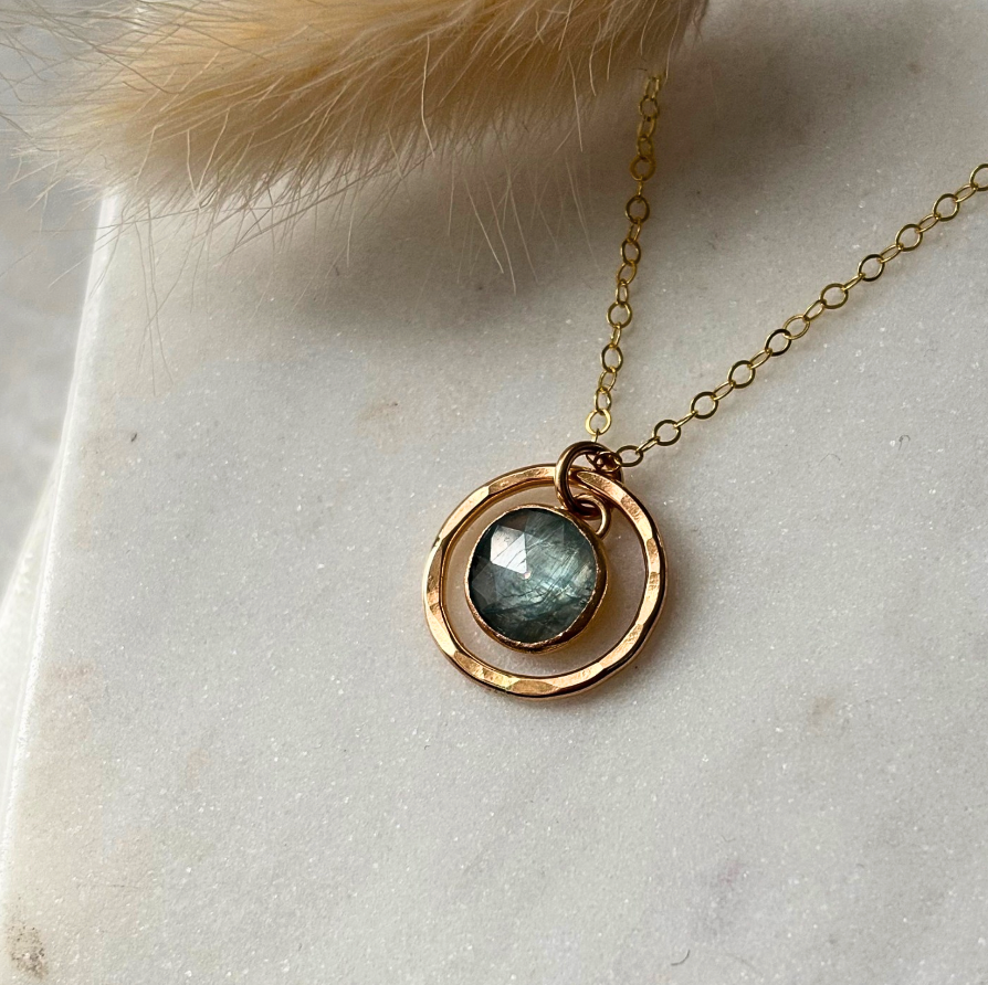 OOAK Kyanite Hammered Circle Necklace