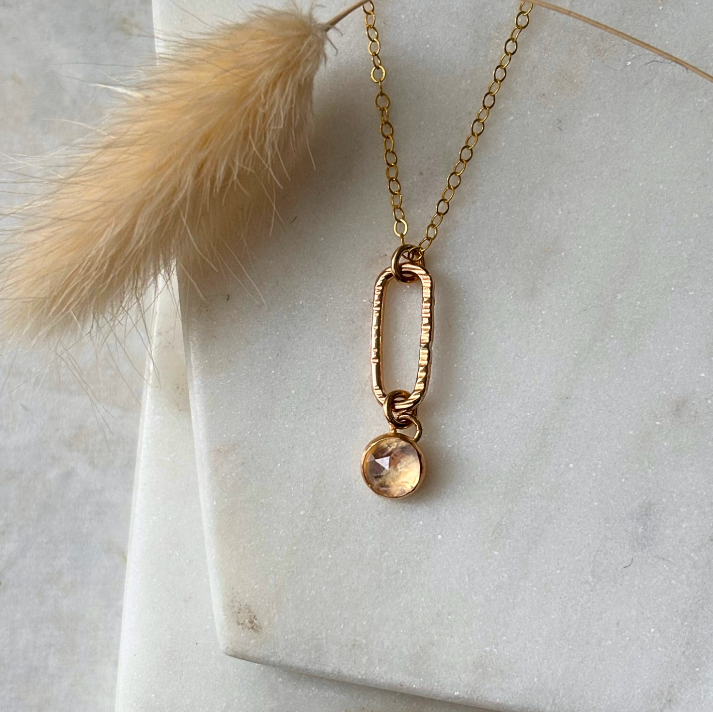 OOAK Rainbow Moonstone Elongated Oval Necklace