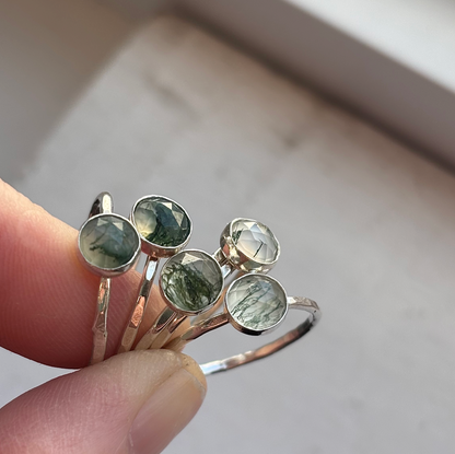 Moss Agate Stacking Ring - 14k Gold-fill or Sterling Silver