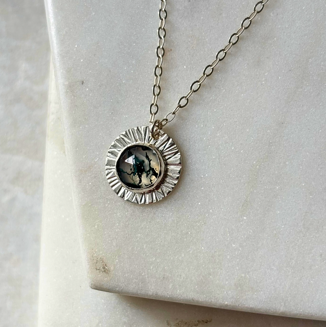 OOAK Oversized Moss Agate Aura Pendant Necklace