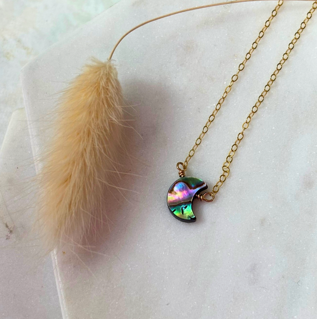 OOAK Paua Shell Moon Necklace