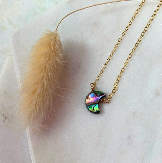 OOAK Paua Shell Moon Necklace