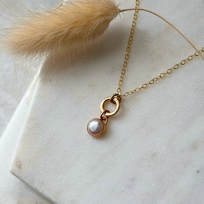OOAK Bezel-Set Pearl + Circle Necklace