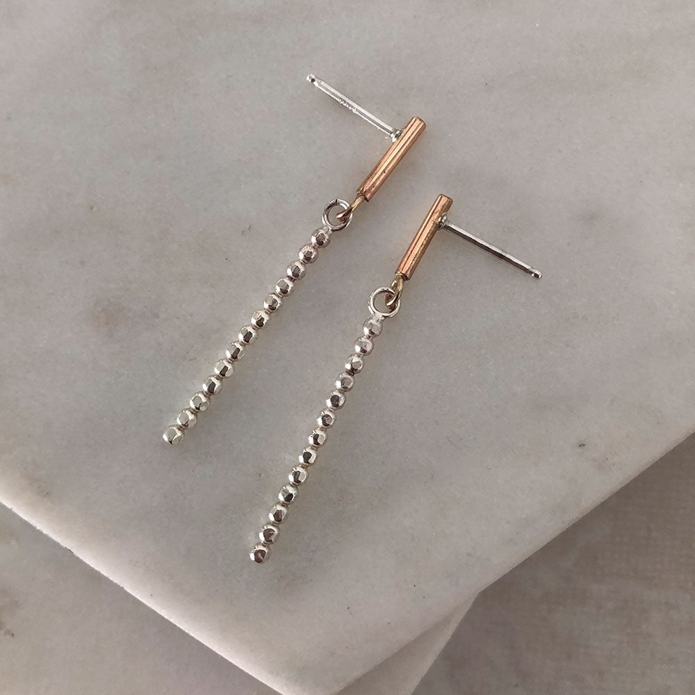 Mixed Metal Prism Bar Drop Earrings