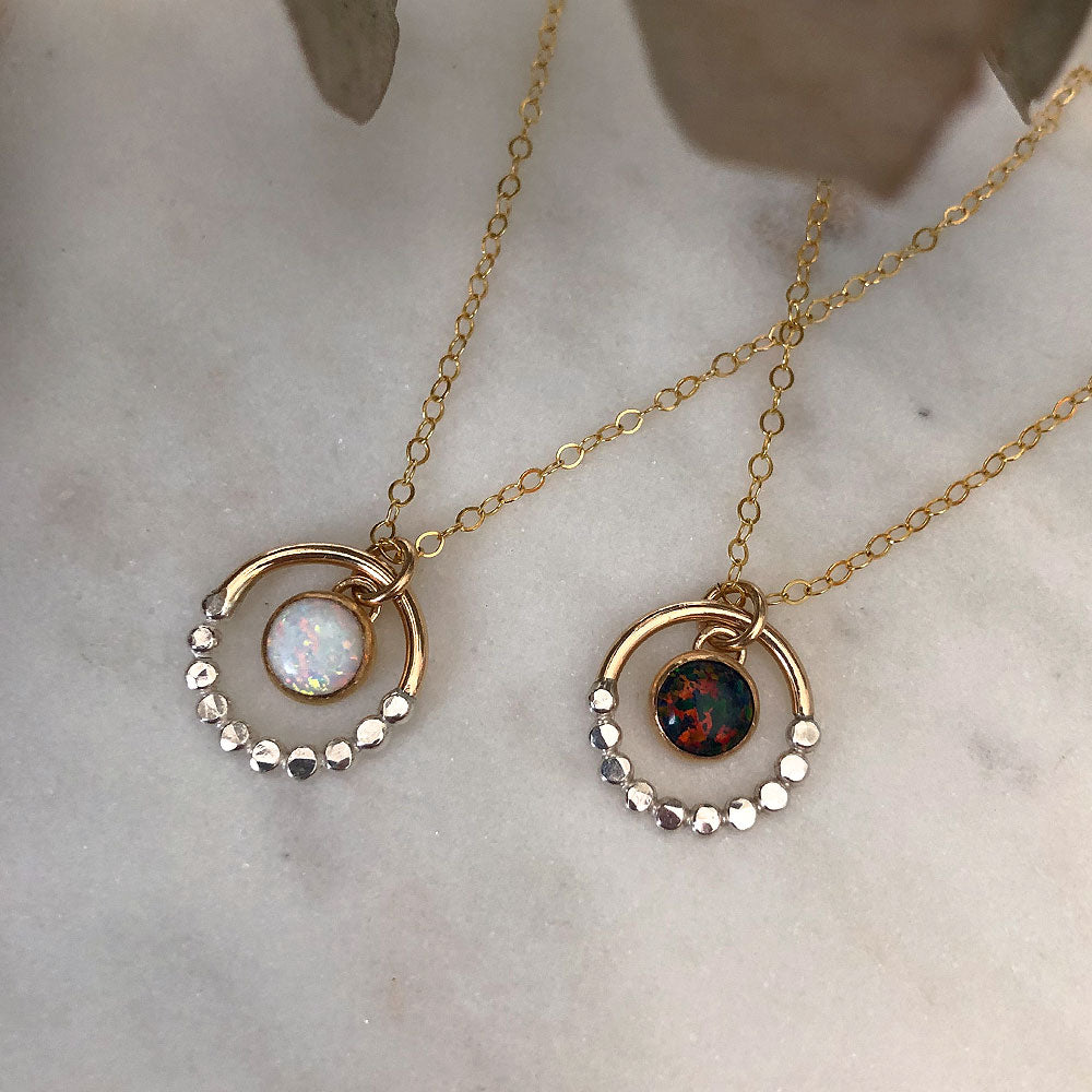 Mixed Metal Prism Circle Opal Necklace