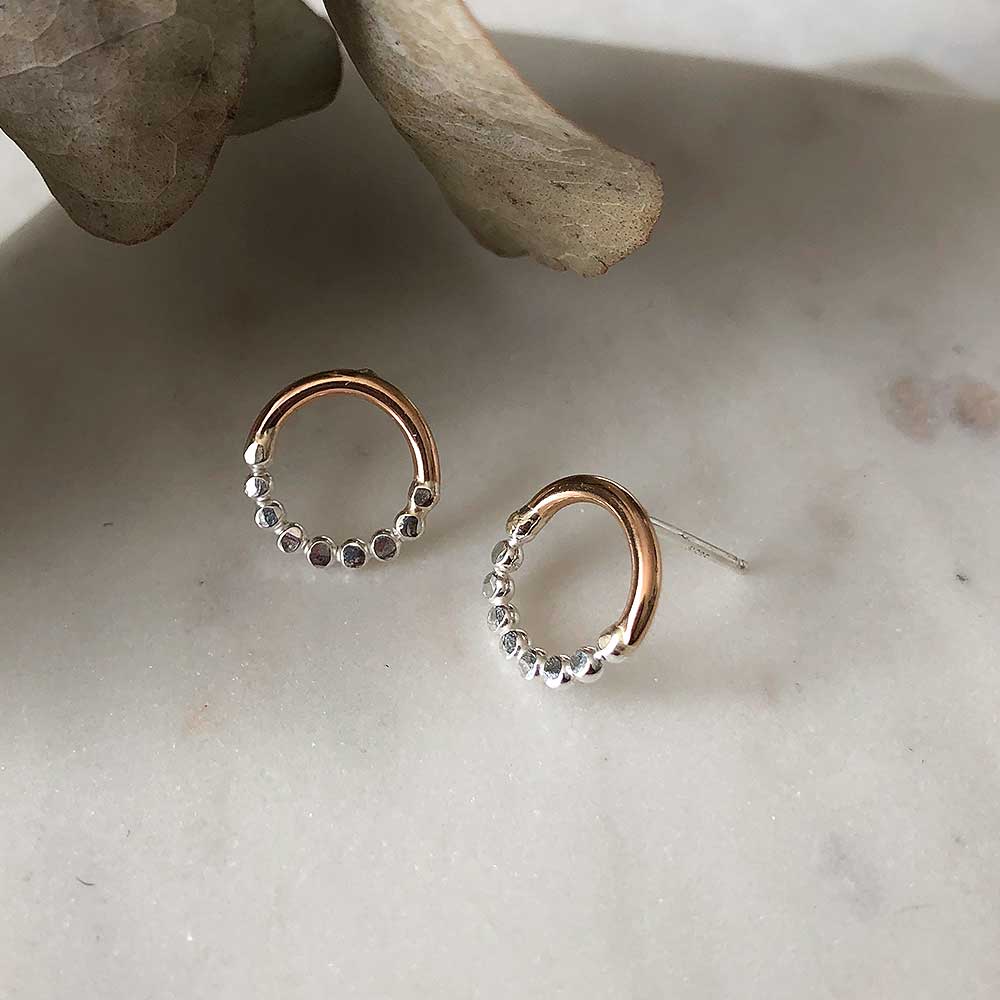 Mixed Metal Prism Circle Stud Earrings