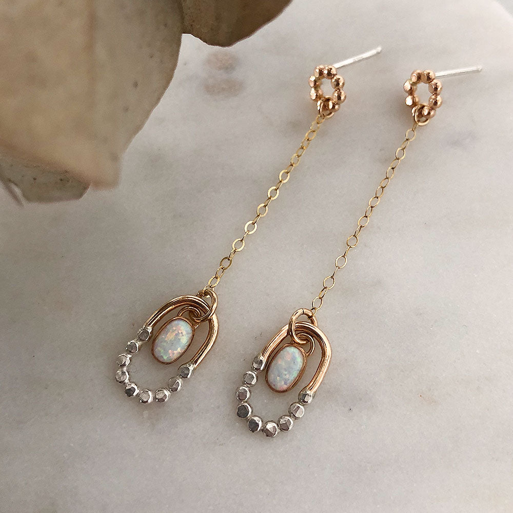 Mixed Metal Prism Oval Opal Dangle Earrings
