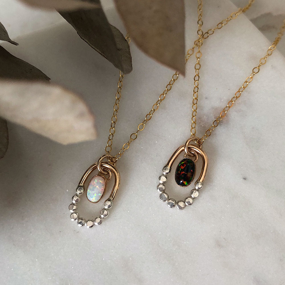 Mixed Metal Prism Oval Opal Necklace