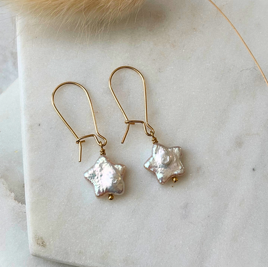 OOAK Freshwater Star Pearl Dangle Earrings
