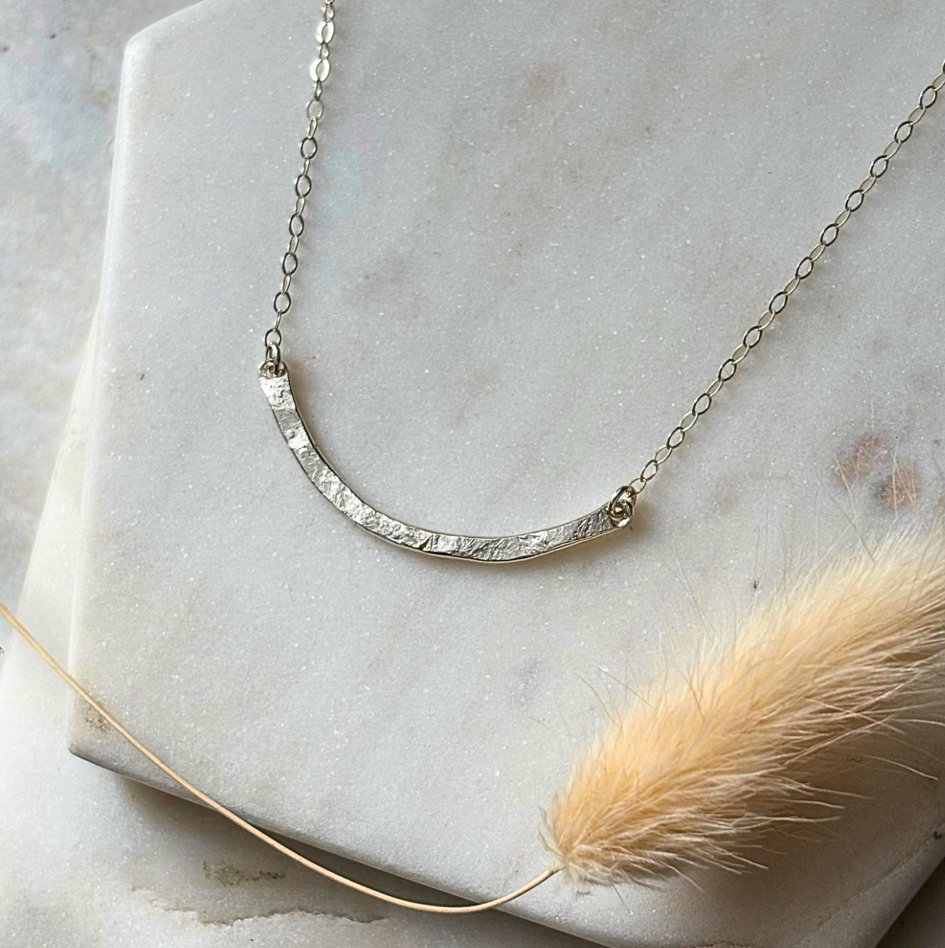 OOAK Stardust Curved Thick Bar Necklace - Sterling Silver