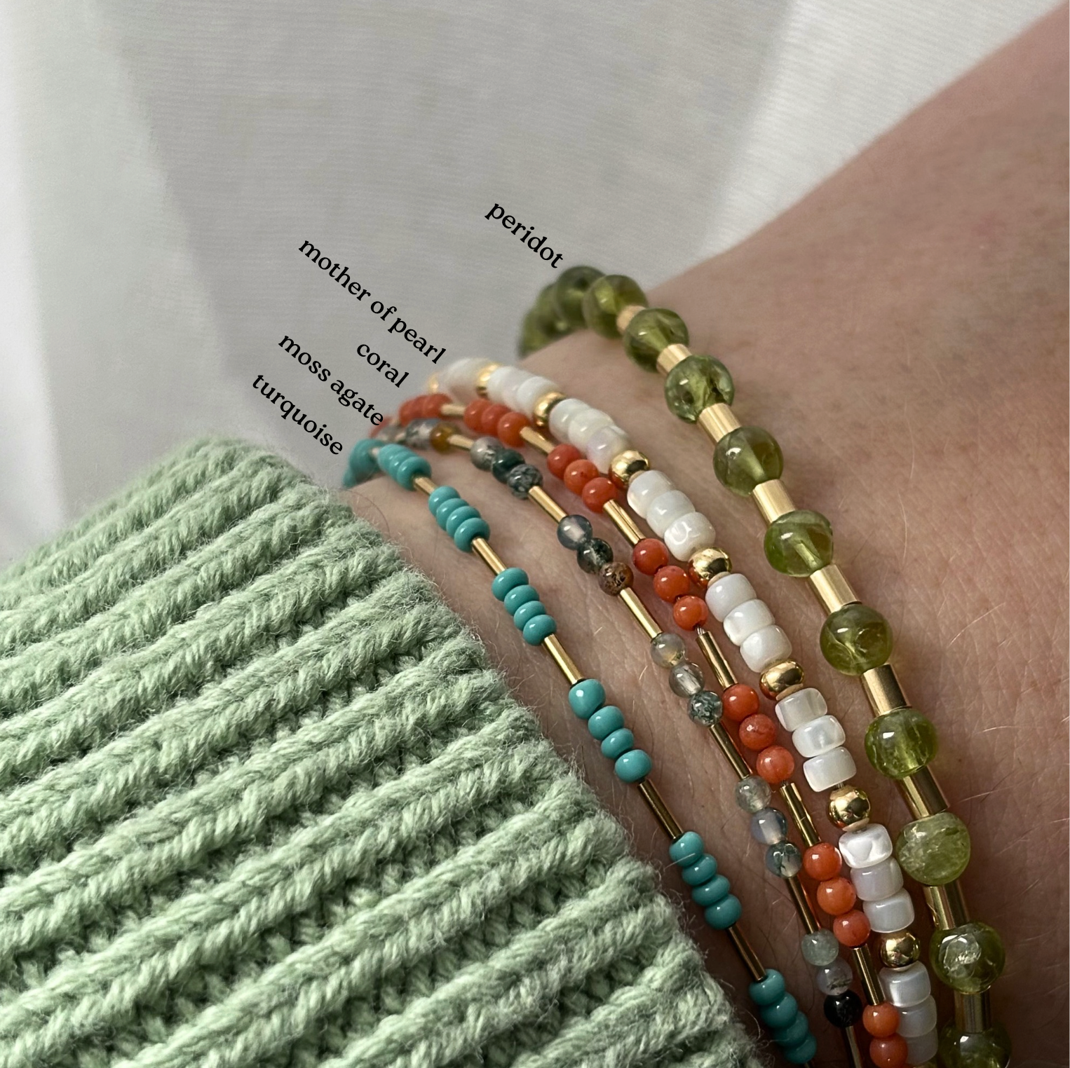 beaded bracelets on a wrist