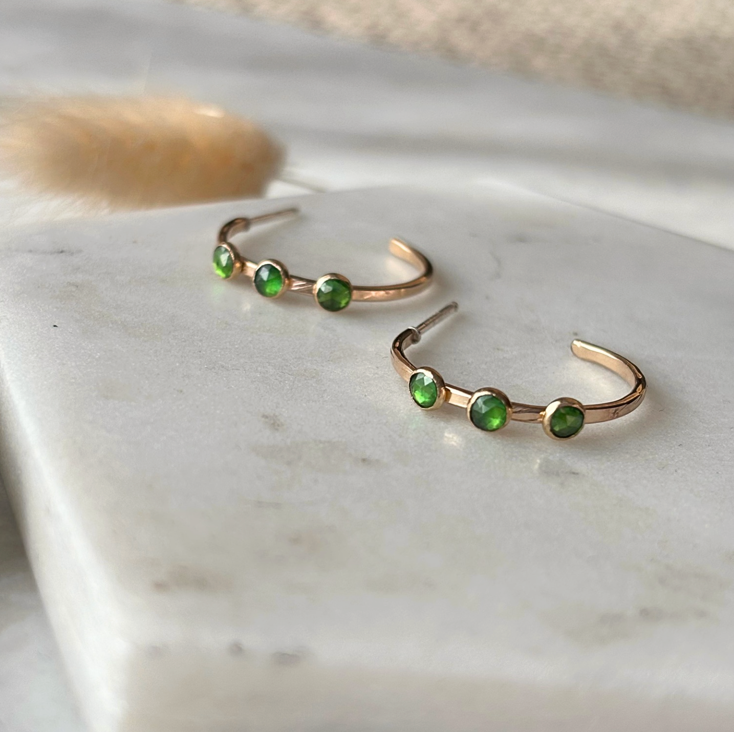 Triple Gemstone Hoop Earrings