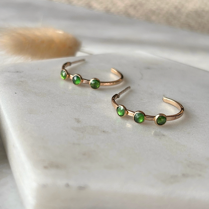 Triple Gemstone Hoop Earrings