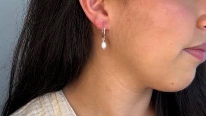Small Pearl Hoops - Silver