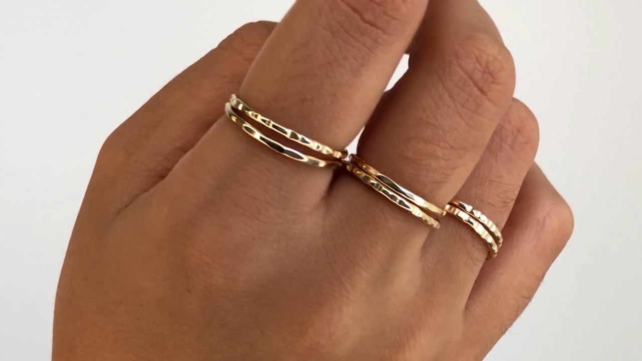 strut jewelry hammered and faceted stacking rings 14k gold fill