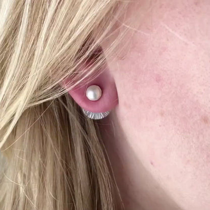 strut jewelry textured circle ear jackets sterling silver pearl