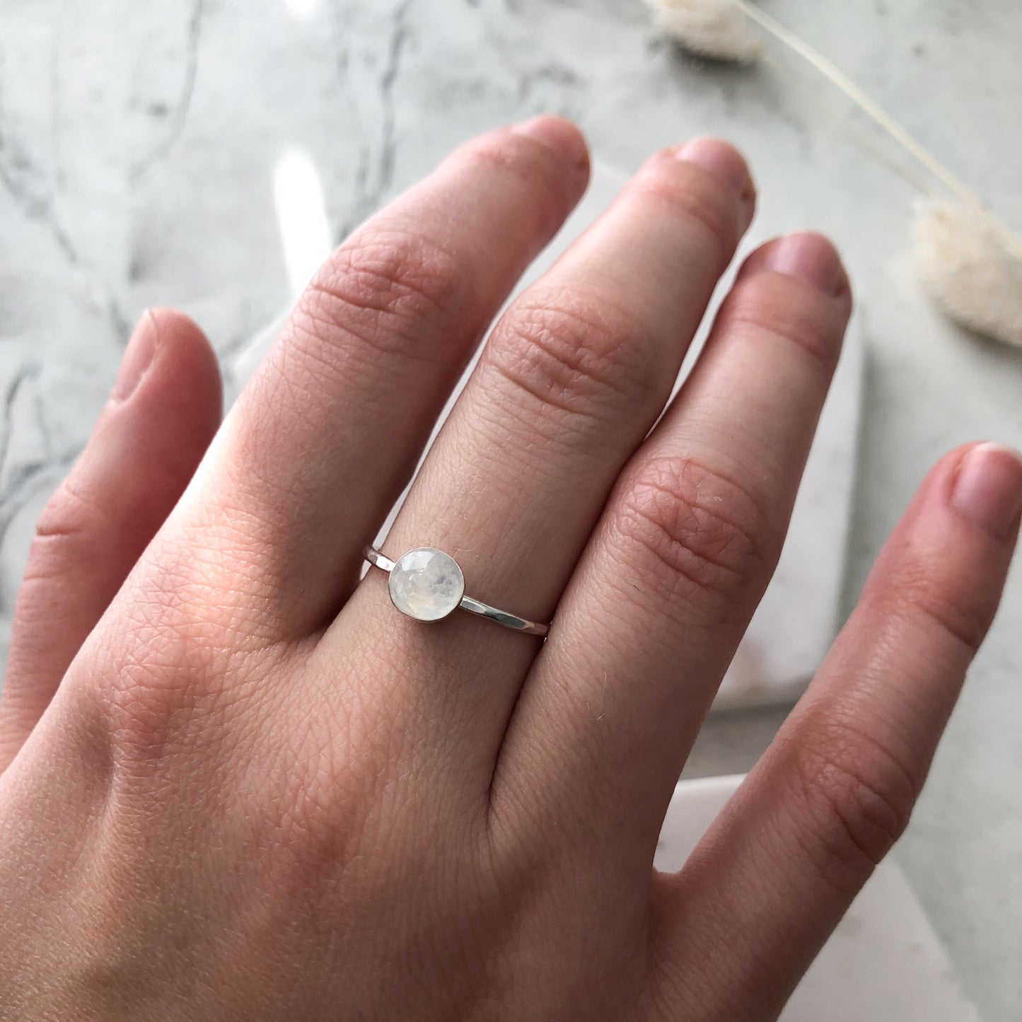 Rainbow Moonstone Stacking Ring - Sterling Silver