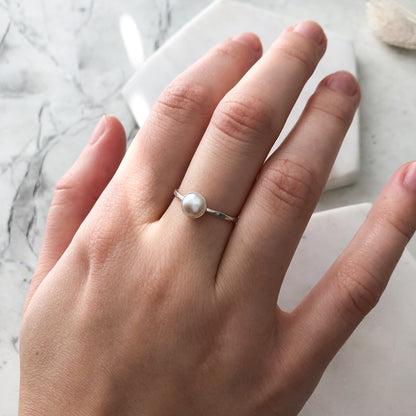 CLEARANCE / Pearl Stacking Ring - Sterling Silver