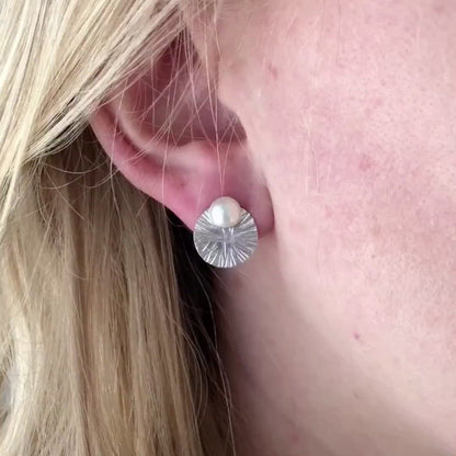 strut jewelry textured circle ear jackets sterling silver pearl