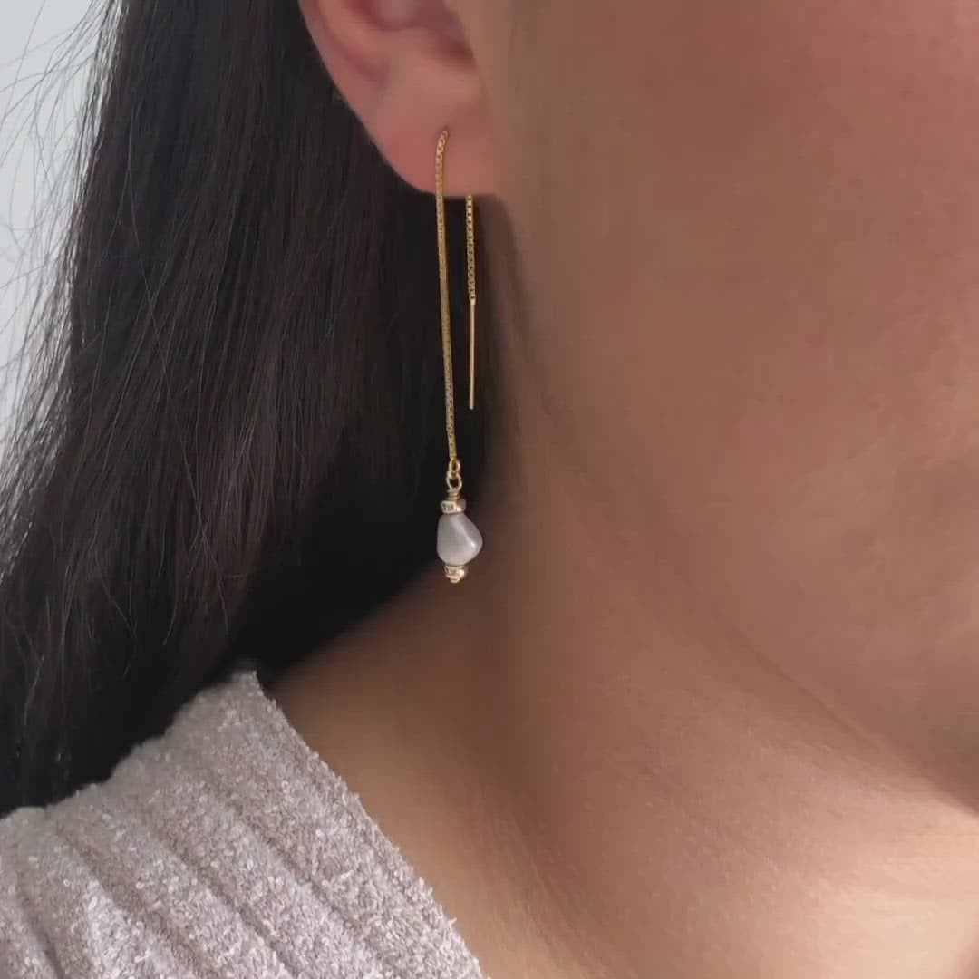 strut jewelry grey pearl threader earrings