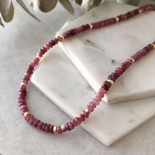 Pink Tourmaline Candy Necklace - 14k gold-fill - OOAK