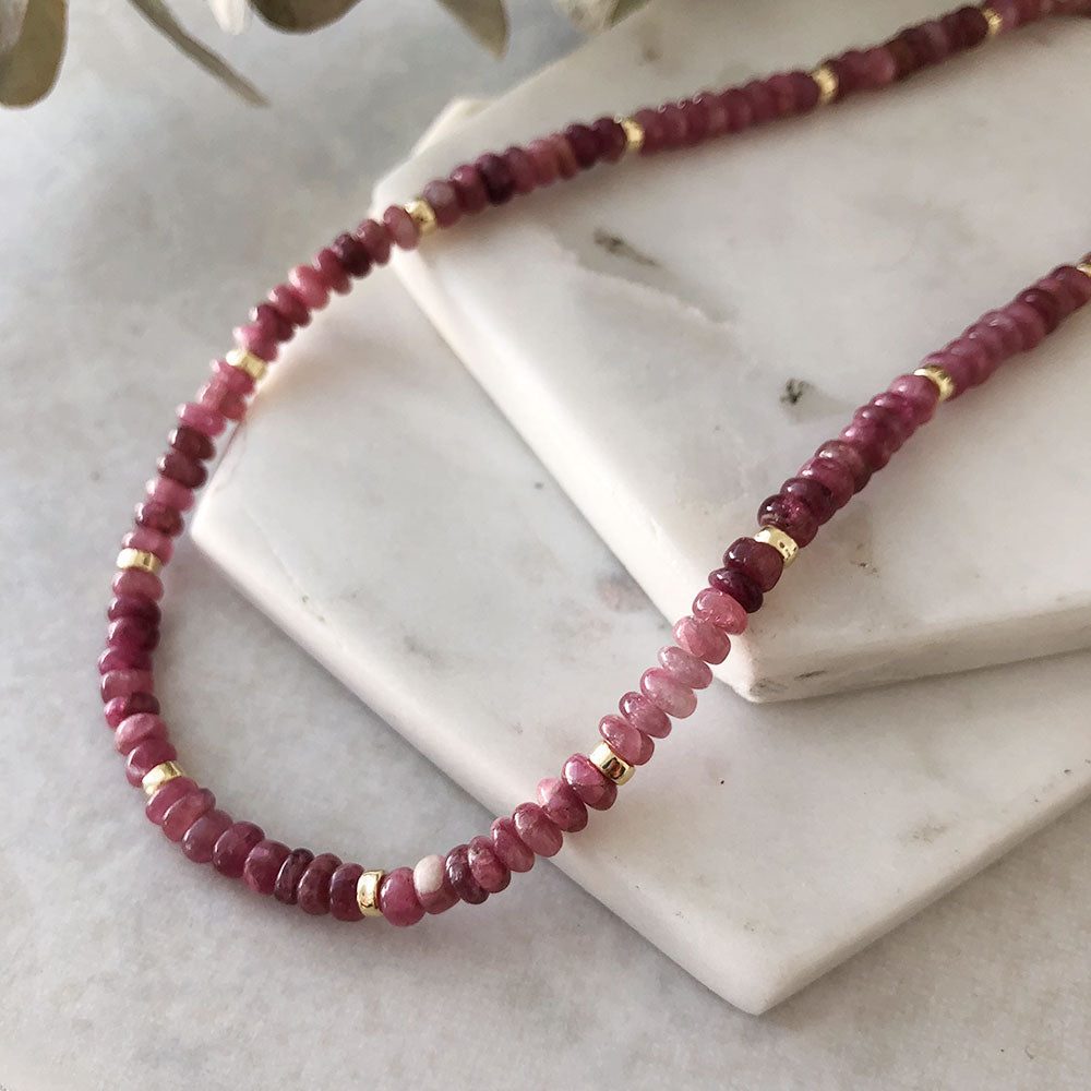 Pink Tourmaline Candy Necklace - 14k gold-fill - OOAK