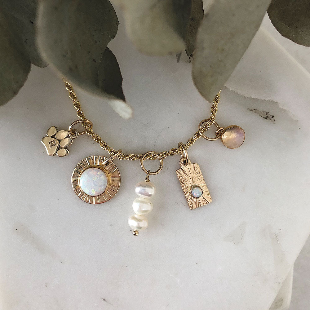 strut jewelry initial charm tag faceted texture birthstone 14k gold fill