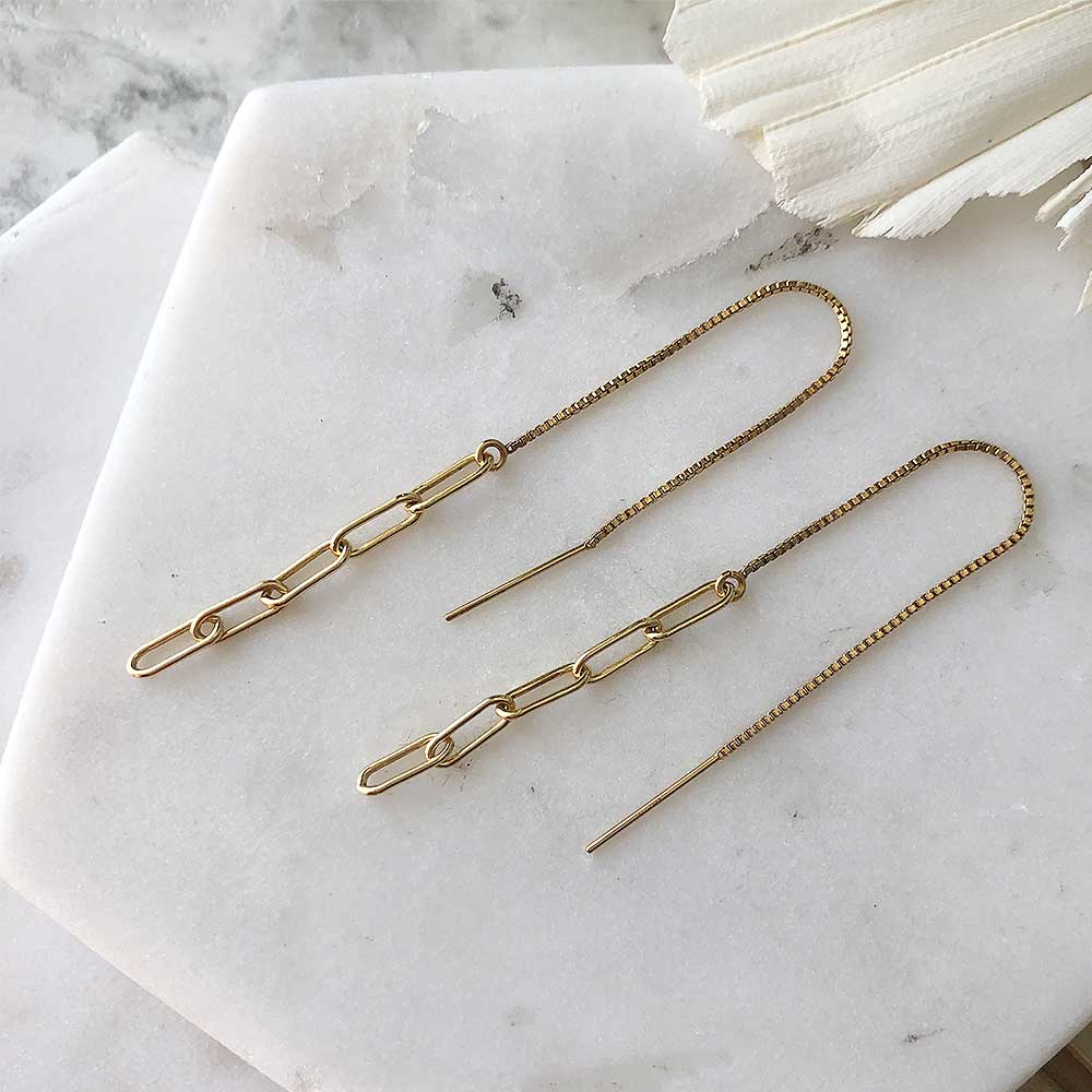 strut jewelry chain threader earrings 14k gold fill