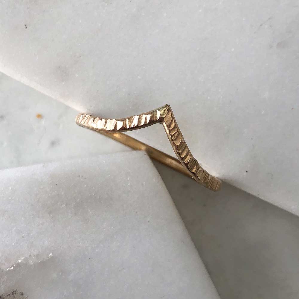 strut jewelry chevron stacking ring faceted texture 14k gold fill