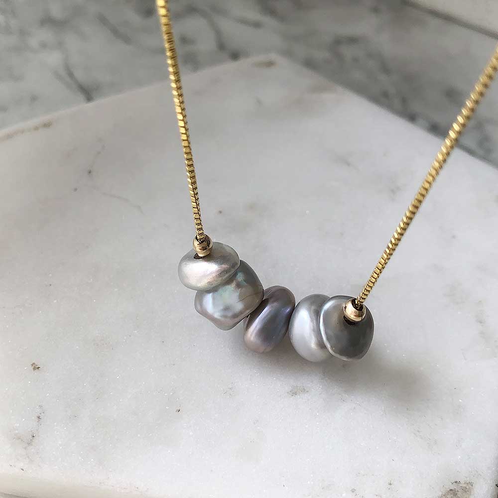 strut jewelry comfort box chain grey pearl necklace