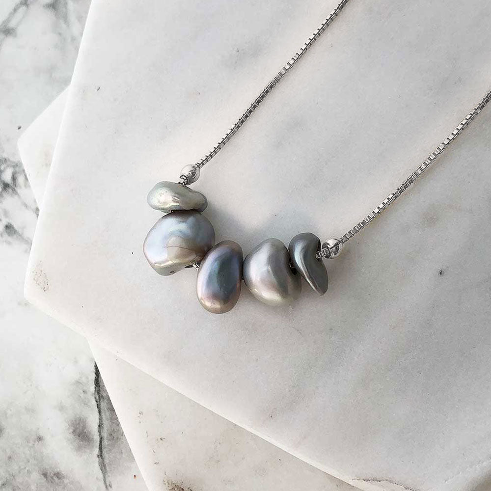 strut jewelry comfort collection box chain grey pearl necklace