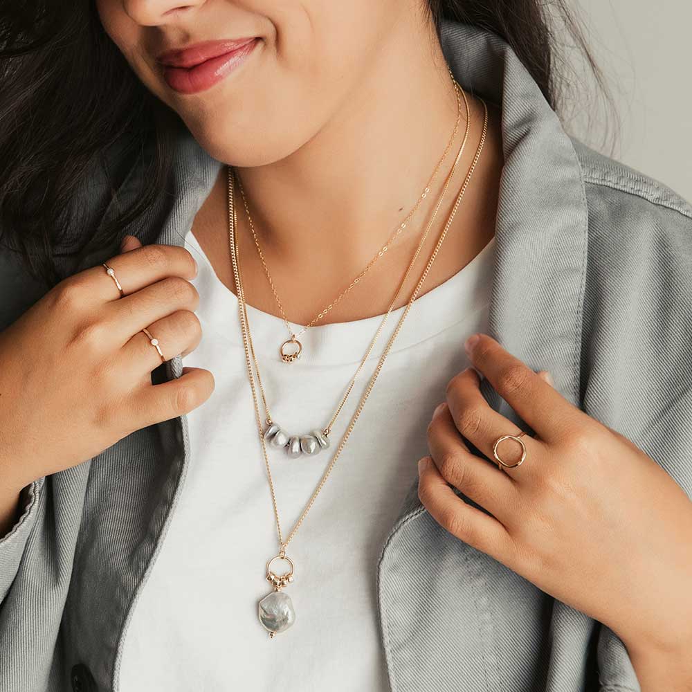 strut jewelry comfort box chain grey pearl necklace set
