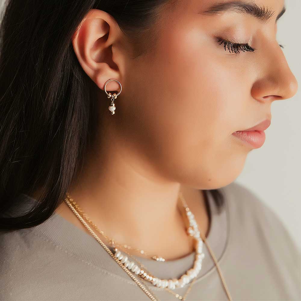 strut jewelry comfort white pearl circle stud earrings