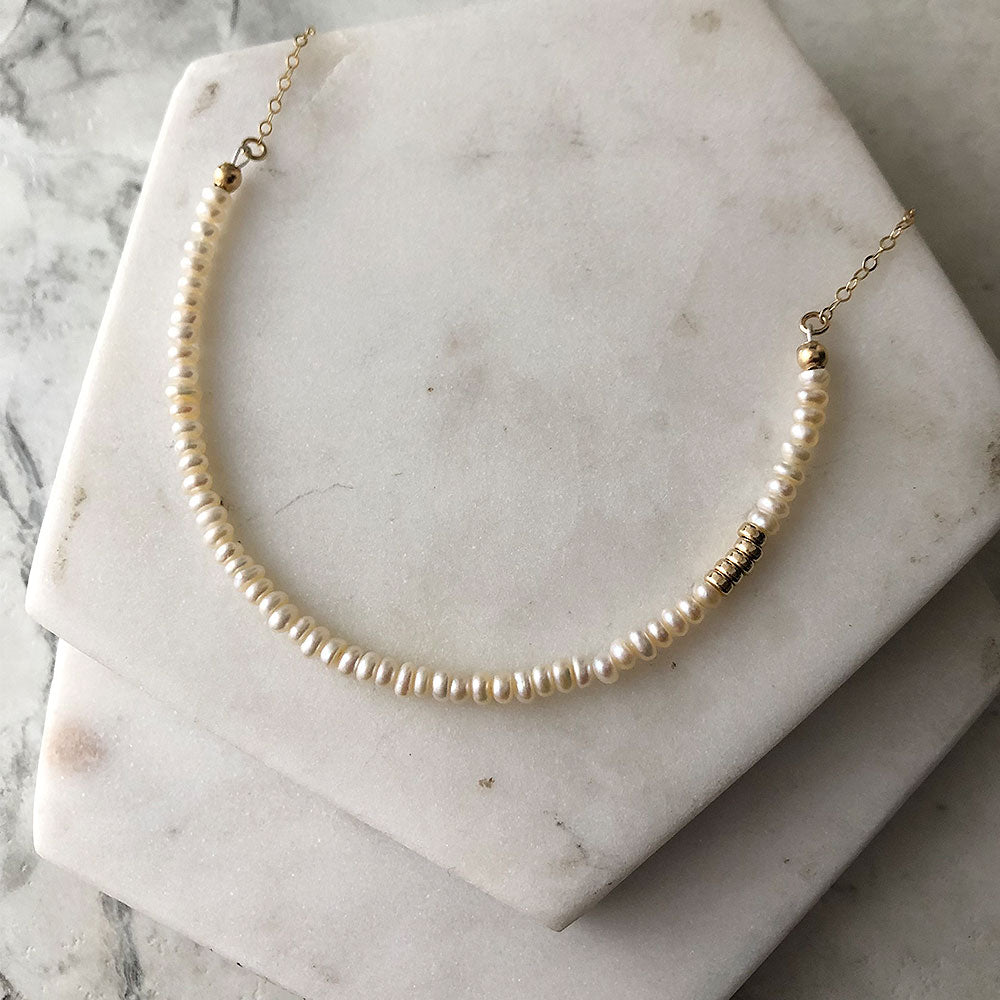 Comfort Collection - Mini Pearl + Gold Bead Collar Necklace