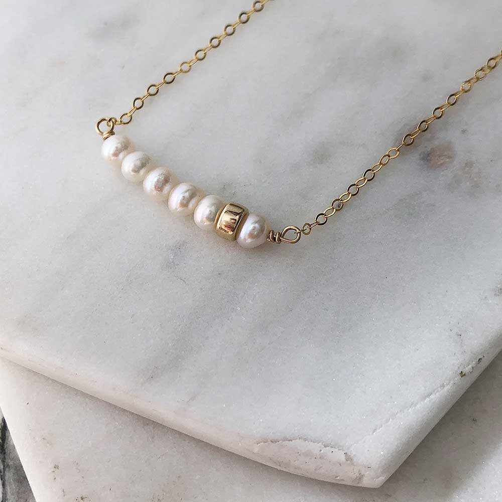 strut jewelry comfort white pearl gold bead bar necklace