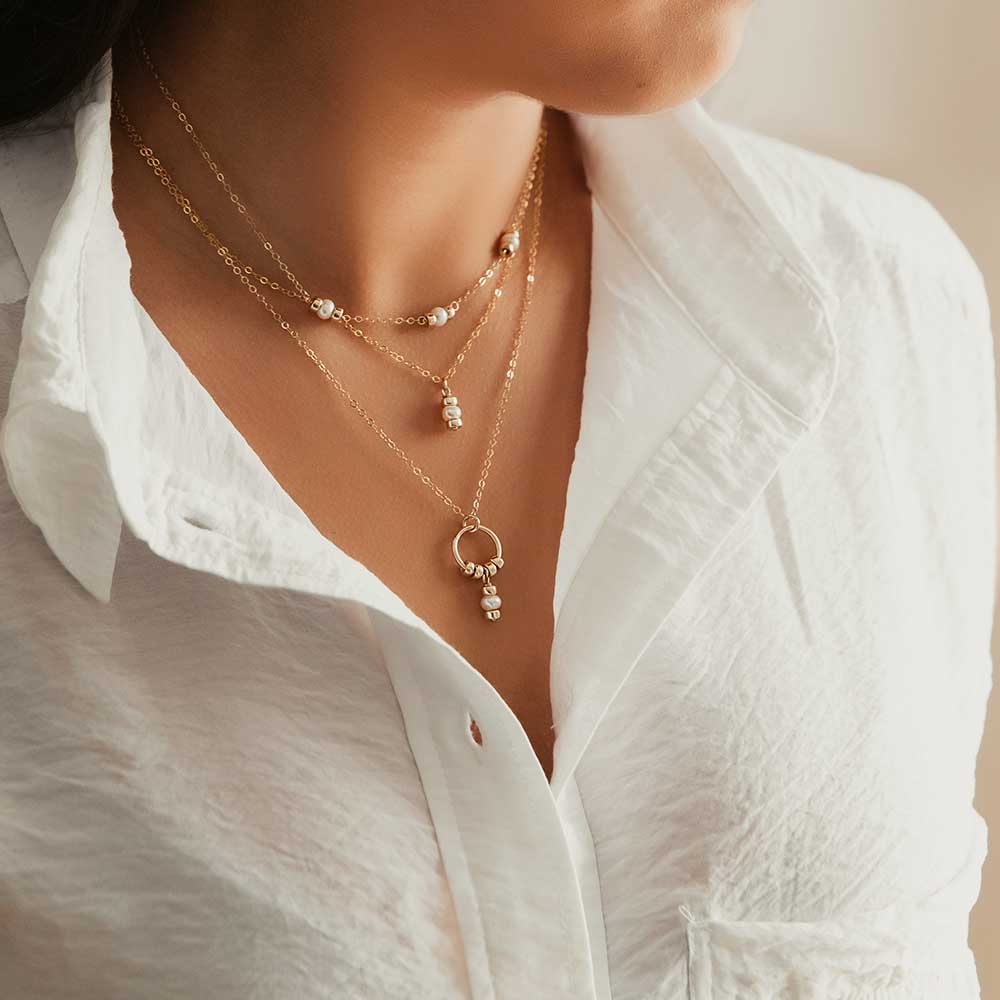 strut jewelry comfort pearl + gold bead trio necklace set