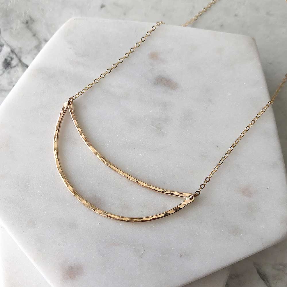 strut jewelry gold fill hammered crescent pendant necklace