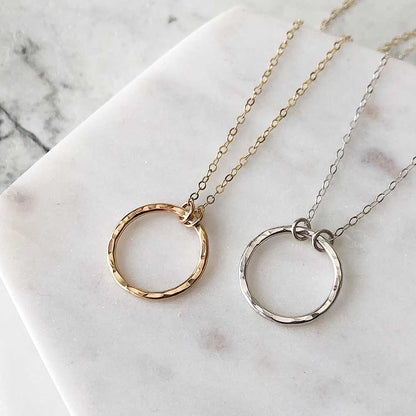 strut jewelry hammered circle pendant necklace sterling silver 14k gold fill