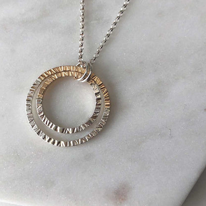 strut jewelry gold fill silver fusion faceted double circle necklace