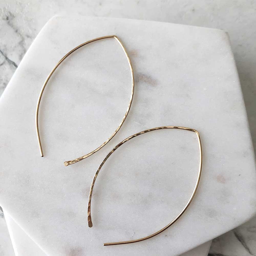 strut jewelry hammered leaf hoops 14k gold fill