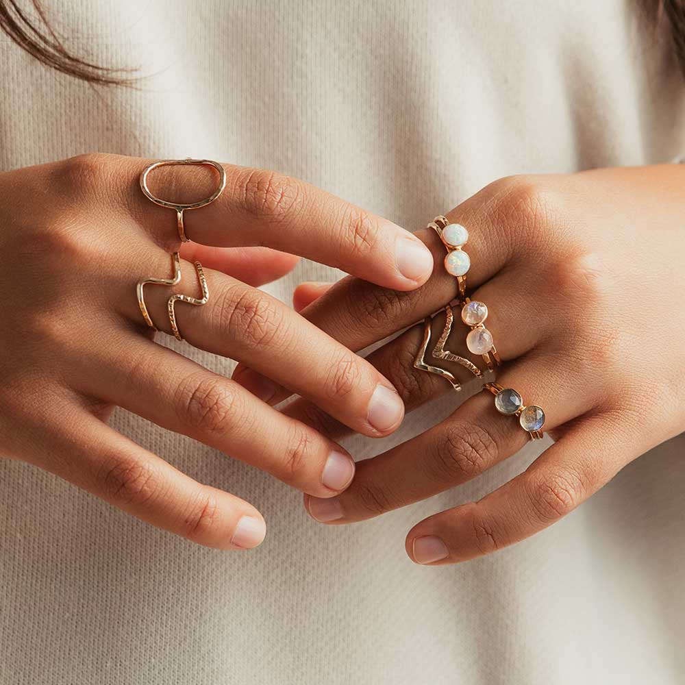 Zig Zag Stacking Ring - Faceted Texture