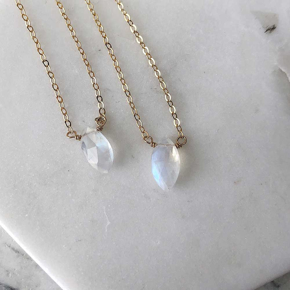 Rainbow Moonstone Marquise Gemstone Necklace – Strut Jewelry