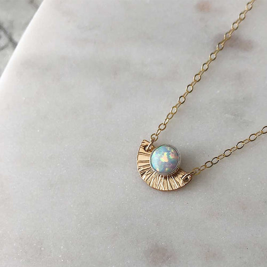 strut jewelry opal sunburst necklace 14k gold fill
