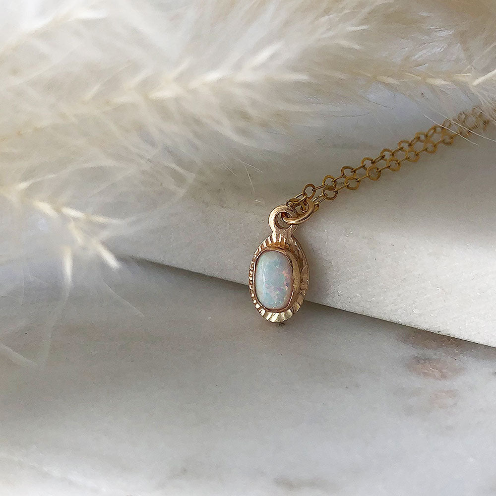 strut jewelry heritage opal necklace 14k gold fill